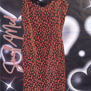 Floral Black and Red Dress
